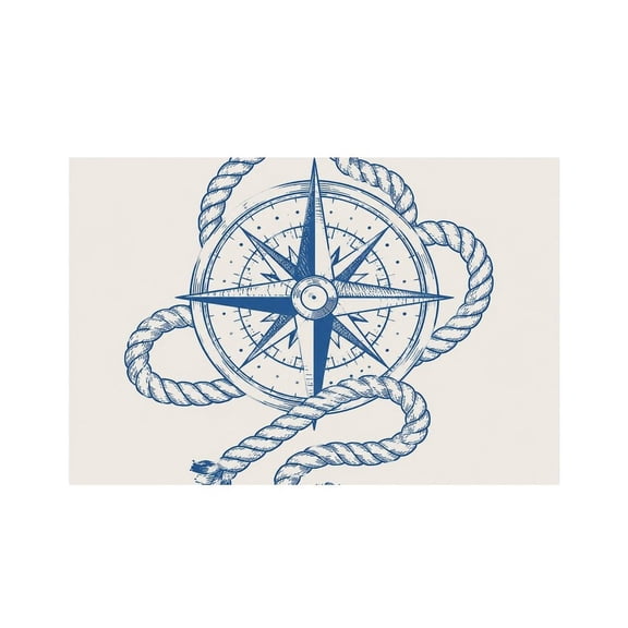 RKSupls Nautical Compass Rope Design Linen Placemats 30x45cm Straight Edge Stain Resistant Washable Non-Slip Table Mats Table for Kitchen Dining Room Home