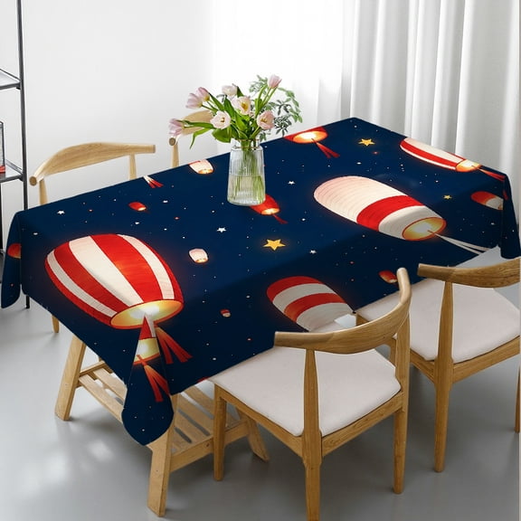 RKSupls Nautical Fireworks Starry Harbor Print Rectangle Dining Tablecloth, Polyester Tablecloths Machine-Made, Nautical Fireworks Starry Harbor