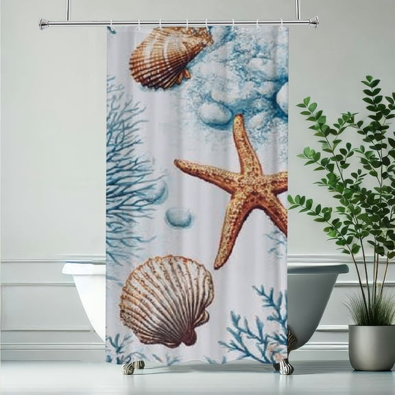 RKSupls Nautical Shell Starfish Shower Curtain, Valentine's Day Waterproof Shower Curtain with Hooks for Home Bathtub Bathroom Decor Washable Curtains,90x180cm