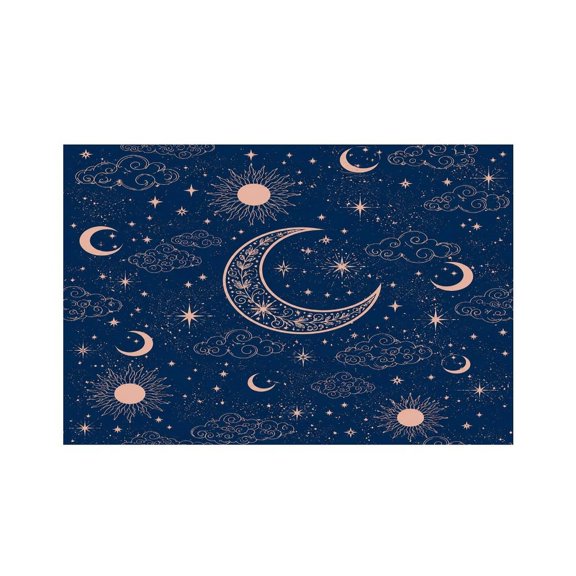 RKSupls Navy Moon Sun Swirl Pattern Linen Placemats 30x45cm Straight Edge Stain Resistant Washable Non-Slip Table Mats Table for Kitchen Dining Room Home