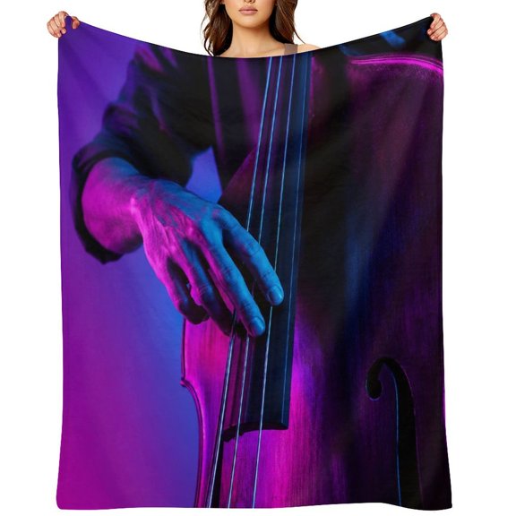 RKSupls Neon Cello Strings Hands Music Soft Flannel Throw Blanket, Lightweight Fuzzy Warm Cozy Blanket for Couch Bed Home Travel Decor
