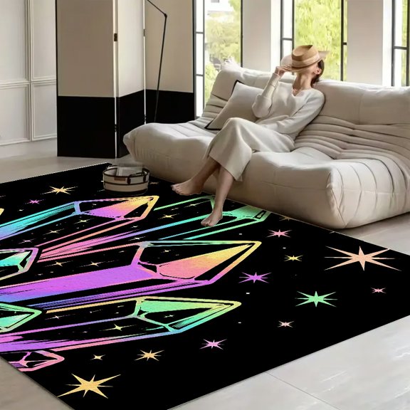 RKSupls Neon Crystal Candle Flame Star Dark  Soft Fluffy Velvet Area Rug   for Living Room Bedroom, Non-Slip Washable Carpet, Modern Minimalist Home Decor Floor Mat