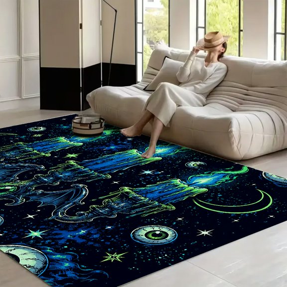 RKSupls Neon Eye Crystal Flame Star Trippy Pattern  Soft Fluffy Velvet Area Rug   for Living Room Bedroom, Non-Slip Washable Carpet, Modern Minimalist Home Decor Floor Mat