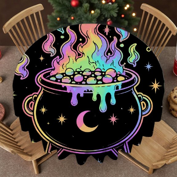 RKSupls Neon Flame Skull Moon Star Dark Print Stain Resistant & Washable Decor, Festive Table Setting Kitchen Accessories, Neon Flame Skull Moon Star Dark