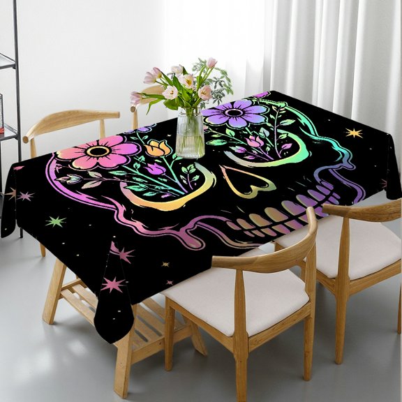 RKSupls Neon Flower Candle Flame Star Dark Rectangle Tablecloth, Machine-Made - 2D Flat Printing Rectangle Tablecloth, Ideal for Kitchen Picnic Party