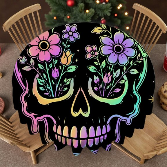 RKSupls Neon Flower Candle Flame Star Dark  Stain Resistant & Washable Decor, Festive Table Setting - Polyester Tablecloths Round Tablecloth, Wedding, Party, Home Dining