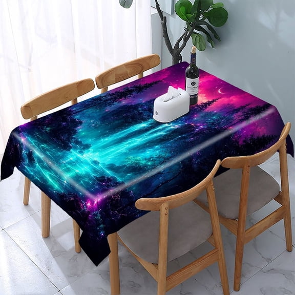RKSupls Neon Forest Waterfall Nightscape Rectangle Dining Tablecloth, Washable Wipeable Stain & Wrinkle Resistant Polyester Tablecloth for Kitchen Picnic Party