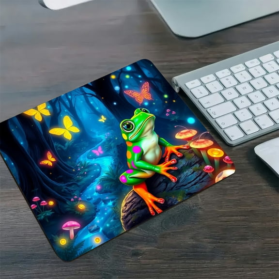 RKSupls Neon Frog Forest Diatom Mud Mouse Pad, Personalized Hard Desk Mat with Non-Slip Base, Fast Drying Washable Premium Mousepad for Gaming and Office,30*25cm