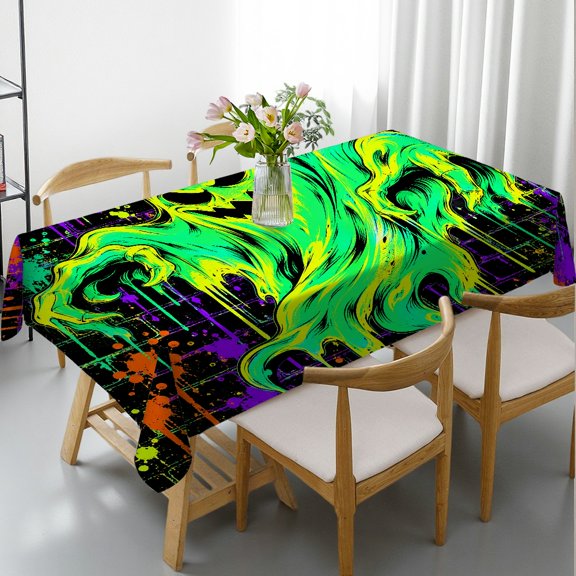RKSupls Neon Ghost Monster Graffiti Splatter Brick Wall Rectangle Tablecloth, Festive Table Setting - 2D Flat Printing Rectangle Tablecloth, Ideal for Kitchen Picnic Party