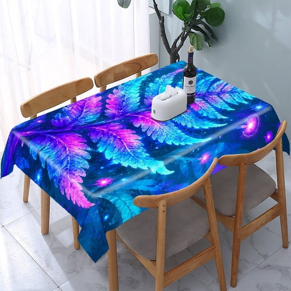 RKSupls Neon Glowing Fern Fantasy Rectangle Dining Tablecloth, Washable Wipeable Stain & Wrinkle Resistant Polyester Tablecloth for Kitchen Picnic Party