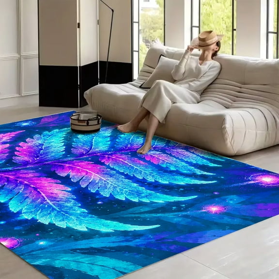 RKSupls Neon Glowing Fern Fantasy  Soft Fluffy Velvet Area Rug   for Living Room Bedroom, Non-Slip Washable Carpet, Modern Minimalist Home Decor Floor Mat
