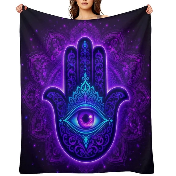 RKSupls Neon Hamsa Hand Evil Eye Mandala Soft Flannel Throw Blanket, Lightweight Fuzzy Warm Cozy Blanket for Couch Bed Home Travel Decor