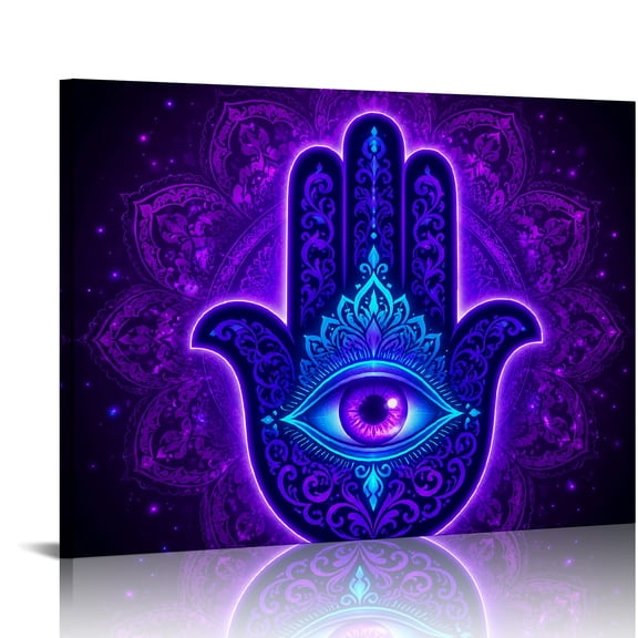 RKSupls Neon Hamsa Hand Evil Eye Mandala Wall Art Canvas Print,  Bathroom Wall Art,  Modern Wall Decor Bathroom Bedroom Kitchen Hallway Wall Decor Prints