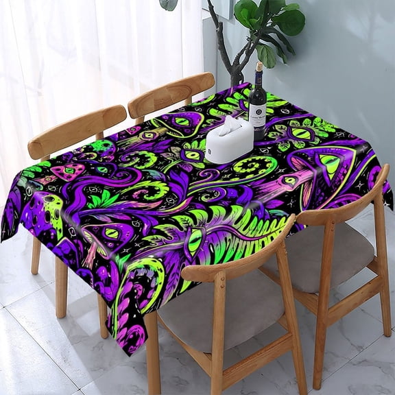 RKSupls Neon Jungle Eye Pattern Rectangle Dining Tablecloth, Washable Wipeable Stain & Wrinkle Resistant Polyester Tablecloth for Kitchen Picnic Party