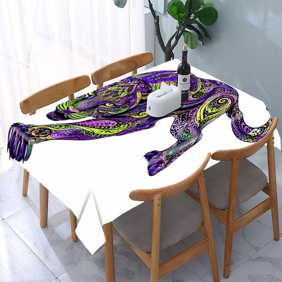 RKSupls Neon Leopard Print Rectangle Dining Tablecloth, Washable Wipeable Stain & Wrinkle Resistant Polyester Tablecloth for Kitchen Picnic Party