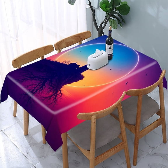 RKSupls Neon Lighthouse Sunset Rectangle Dining Tablecloth, Washable Wipeable Stain & Wrinkle Resistant Polyester Tablecloth for Kitchen Picnic Party