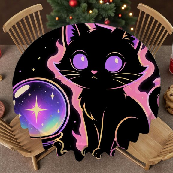 RKSupls Neon Magic Ball Flame Star Dark  Stain Resistant & Washable Decor, Machine-Made -  Holiday-Themed Design Round Tablecloth, Wedding, Party, Home Dining