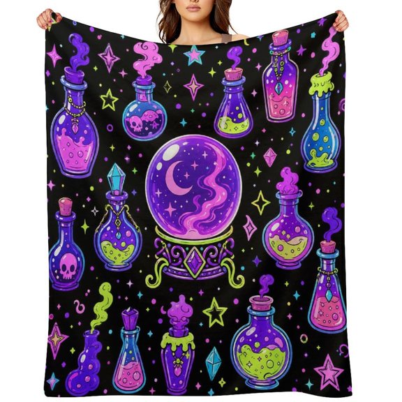 RKSupls Neon Magic Potion Pattern Soft Flannel Throw Blanket, Lightweight Fuzzy Warm Cozy Blanket for Couch Bed Home Travel Decor