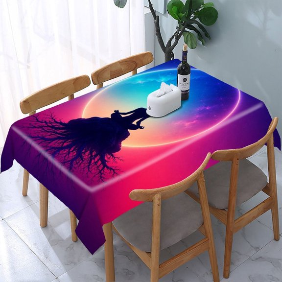 RKSupls Neon Meditation Roots Rectangle Dining Tablecloth, Washable Wipeable Stain & Wrinkle Resistant Polyester Tablecloth for Kitchen Picnic Party