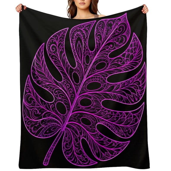 RKSupls Neon Monstera Leaf Soft Flannel Throw Blanket, Lightweight Fuzzy Warm Cozy Blanket for Couch Bed Home Travel Decor