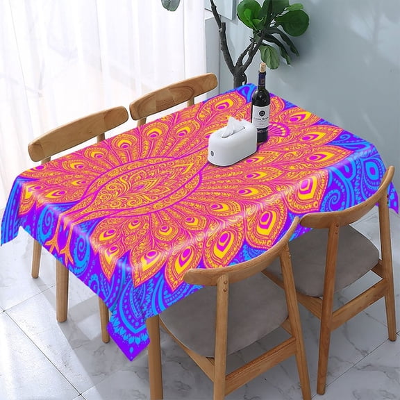 RKSupls Neon Paisley Peacock Design Rectangle Dining Tablecloth, Washable Wipeable Stain & Wrinkle Resistant Polyester Tablecloth for Kitchen Picnic Party