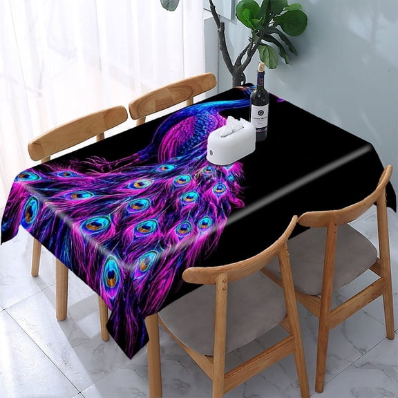 RKSupls Neon Peacock Portrait Rectangle Dining Tablecloth, Washable Wipeable Stain & Wrinkle Resistant Polyester Tablecloth for Kitchen Picnic Party