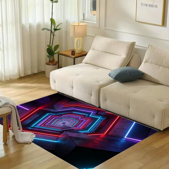 RKSupls Neon Pentagon Infinity Corridor Soft Flannel Area Rug 71x47 Inch Non-Slip Floor Mat for Living Room Bedroom, Warm Fuzzy Carpet for Winter Holiday Decor
