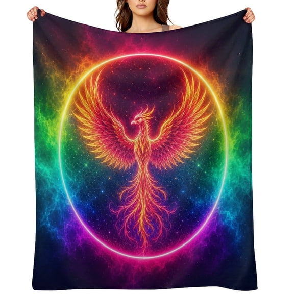 RKSupls Neon Phoenix Rising Soft Flannel Throw Blanket, Lightweight Fuzzy Warm Cozy Blanket for Couch Bed Home Travel Decor