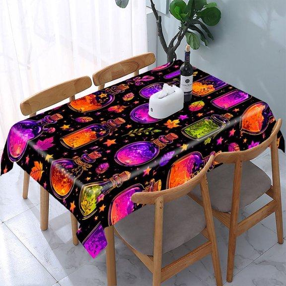 RKSupls Neon Potion Bottles Leaves Pattern Rectangle Dining Tablecloth, Washable Wipeable Stain & Wrinkle Resistant Polyester Tablecloth for Kitchen Picnic Party