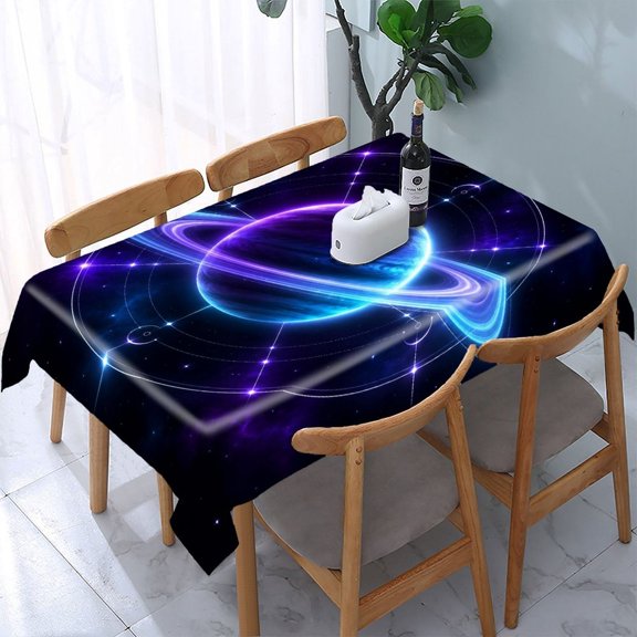RKSupls Neon Saturn Planet Ring Orbit Rectangle Dining Tablecloth, Washable Wipeable Stain & Wrinkle Resistant Polyester Tablecloth for Kitchen Picnic Party