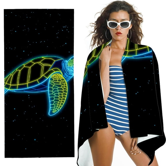 RKSupls Neon Sea Turtle Starry Microfiber Beach Towel, Extra Large Quick Dry Lightweight Absorbent Towel for Travel Swimming Camping, Soft Super Absorbent- 30x60 in