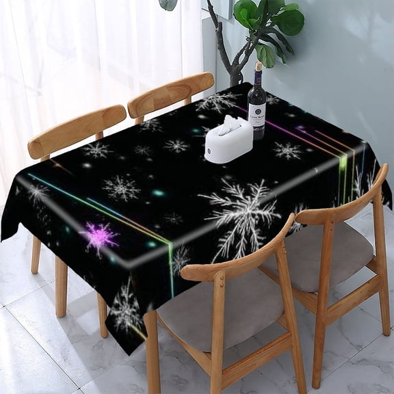 RKSupls Neon Snowflakes Dark Background Rectangle Dining Tablecloth, Washable Wipeable Stain & Wrinkle Resistant Polyester Tablecloth for Kitchen Picnic Party