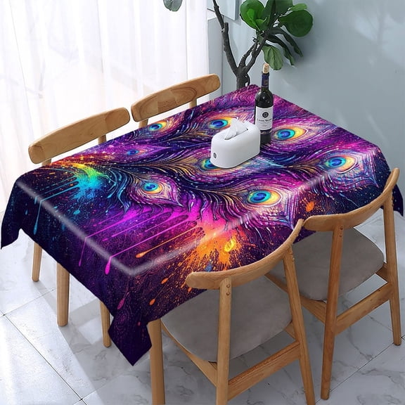 RKSupls Neon Splatter Peacock Rectangle Dining Tablecloth, Washable Wipeable Stain & Wrinkle Resistant Polyester Tablecloth for Kitchen Picnic Party