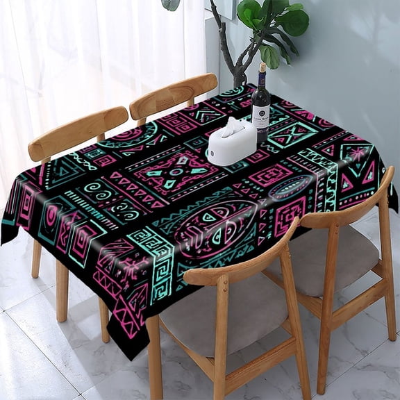 RKSupls Neon Tribal Pattern Rectangle Dining Tablecloth, Washable Wipeable Stain & Wrinkle Resistant Polyester Tablecloth for Kitchen Picnic Party