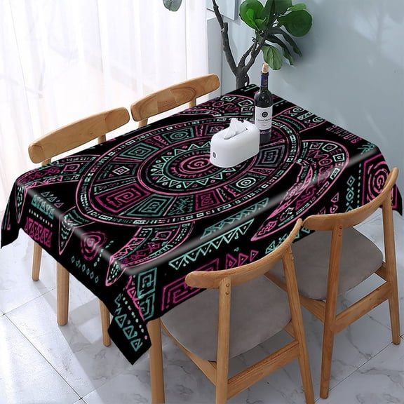 RKSupls Neon Tribal Turtle Rectangle Dining Tablecloth, Washable Wipeable Stain & Wrinkle Resistant Polyester Tablecloth for Kitchen Picnic Party