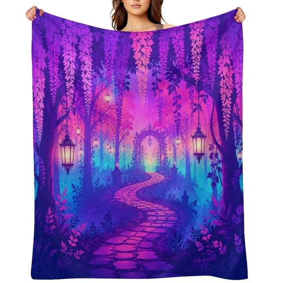RKSupls Neon Wisteria Path Gate Lantern Soft Flannel Throw Blanket, Lightweight Fuzzy Warm Cozy Blanket for Couch Bed Home Travel Decor