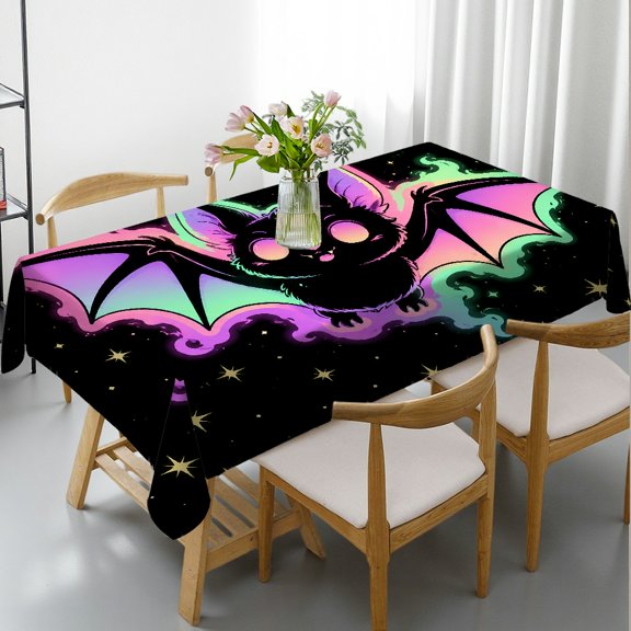 RKSupls Neon Witch Hat Flame Star Dark Rectangle Tablecloth, Polyester Tablecloths - Kitchen Accessories Rectangle Tablecloth, Ideal for Kitchen Picnic Party