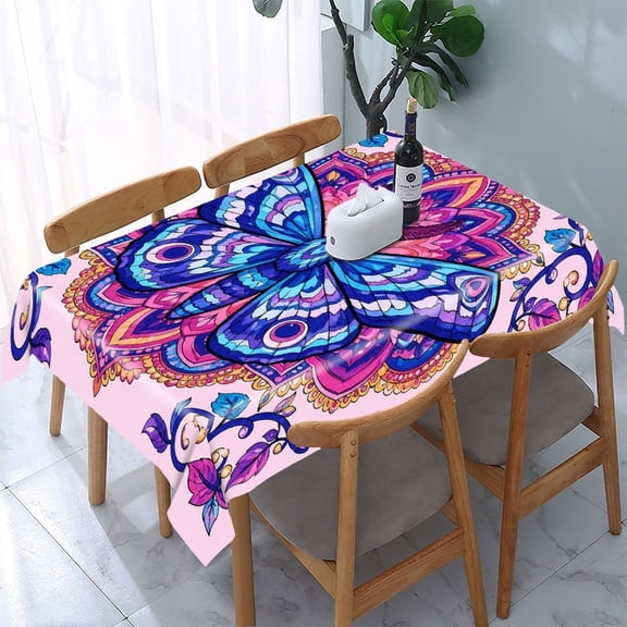 RKSupls Neon Wolf Color Explosion Rectangle Dining Tablecloth, Washable Wipeable Stain & Wrinkle Resistant Polyester Tablecloth for Kitchen Picnic Party