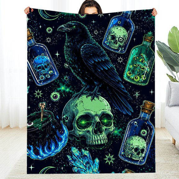 RKSupls Neon Wolf Skull Eye Trippy Mystical Pattern Soft Flannel Fleece Blanket, Machine Washable Napping Warm and Cozy Throw, Soft Throw for Couch, Travel, Camping