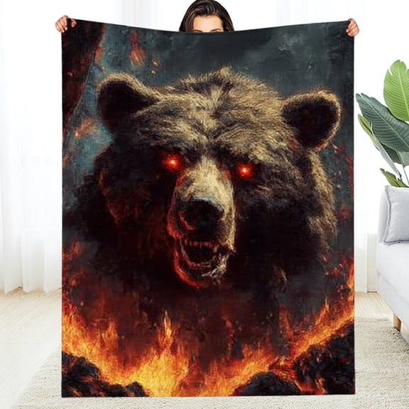 RKSupls New Year Throw Blanket, Ferocious Bear Soft Flannel Throw Blanket, Fuzzy Warm Cozy Christmas Blanket for Couch Bed Home Travel Decor, 30*40in