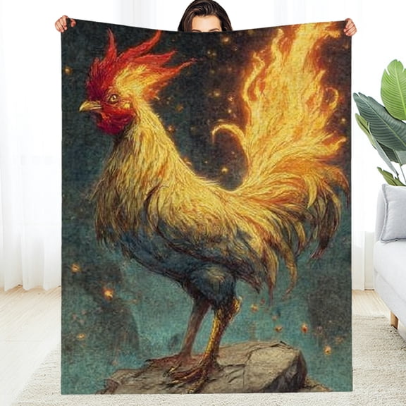 RKSupls New Year Throw Blanket, Fire Rooster Soft Flannel Throw Blanket, Fuzzy Warm Cozy Christmas Blanket for Couch Bed Home Travel Decor, 30*40in