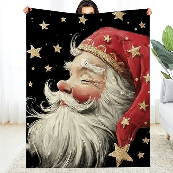 RKSupls New Year Throw Blanket, Moon Santa Claus Christmas Soft Flannel Throw Blanket, Fuzzy Warm Cozy Christmas Blanket for Couch Bed Home Travel Decor, 30*40in