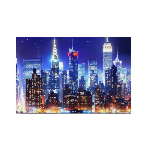 RKSupls New York City Night Skyline Linen Placemats 30x45cm Straight Edge Stain Resistant Washable Non-Slip Table Mats Table for Kitchen Dining Room Home