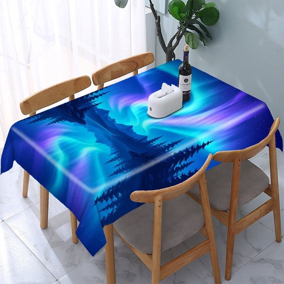 RKSupls Northern Lights Reflection Rectangle Dining Tablecloth, Washable Wipeable Stain & Wrinkle Resistant Polyester Tablecloth for Kitchen Picnic Party