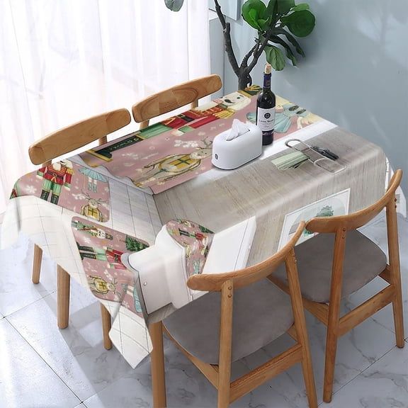 RKSupls Nutcracker Bathroom Set Rectangle Dining Tablecloth, Washable Wipeable Stain & Wrinkle Resistant Polyester Tablecloth for Kitchen Picnic Party