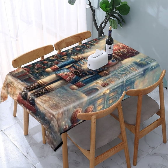 RKSupls Nutcracker Christmas Tree Rectangle Dining Tablecloth, Washable Wipeable Stain & Wrinkle Resistant Polyester Tablecloth for Kitchen Picnic Party