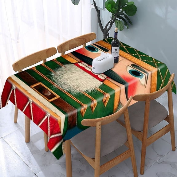 RKSupls Nutcracker Drummer Green Rectangle Dining Tablecloth, Washable Wipeable Stain & Wrinkle Resistant Polyester Tablecloth for Kitchen Picnic Party