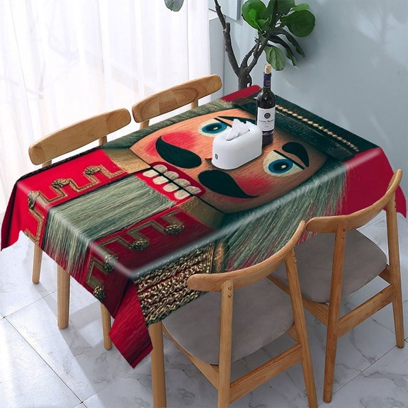 RKSupls Nutcracker King Red Rectangle Dining Tablecloth, Washable Wipeable Stain & Wrinkle Resistant Polyester Tablecloth for Kitchen Picnic Party