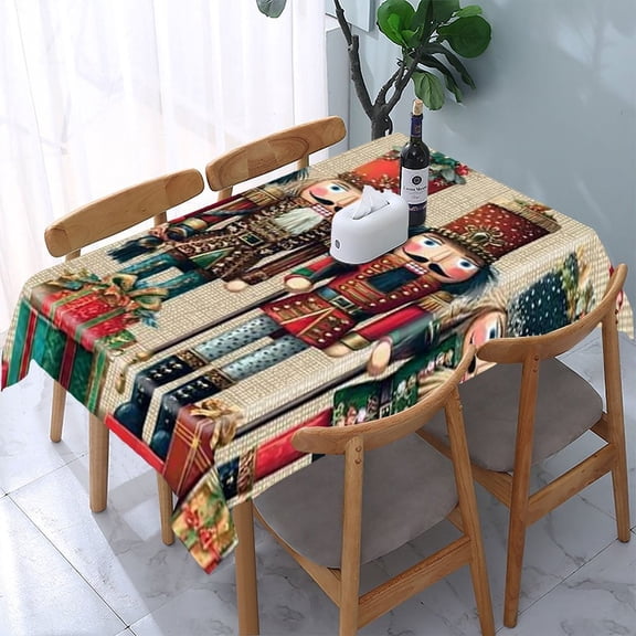 RKSupls Nutcracker Merry Christmas Rectangle Dining Tablecloth, Washable Wipeable Stain & Wrinkle Resistant Polyester Tablecloth for Kitchen Picnic Party
