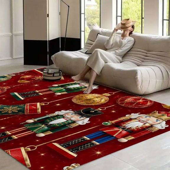 RKSupls Nutcracker Ornament Soft Fluffy Velvet Area Rug for Living Room Bedroom, Non-Slip Washable Carpet, Modern Minimalist Home Decor Floor Mat